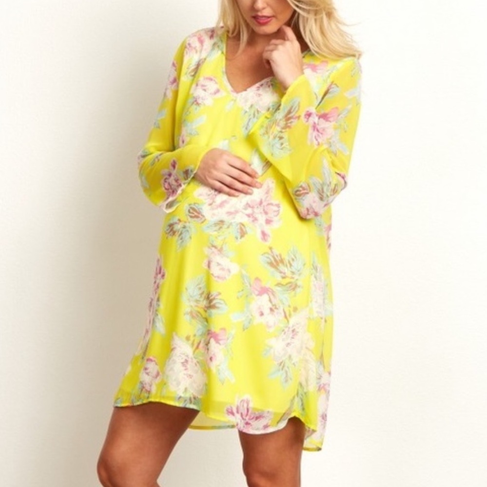 Pinkblush Maternity floral print chiffon overlay V neck long sleeved Sz M‎